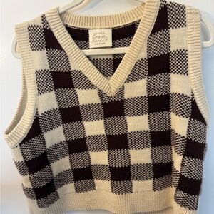 Loeffler Randall Brown and Cream V-Neck Sweater Vest